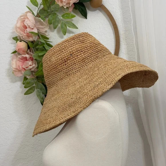 NEW Jenni Kayne $195 Woven Crochet Raffia Sun Hat Natural Size Small/ Medium - Picture 10 of 15